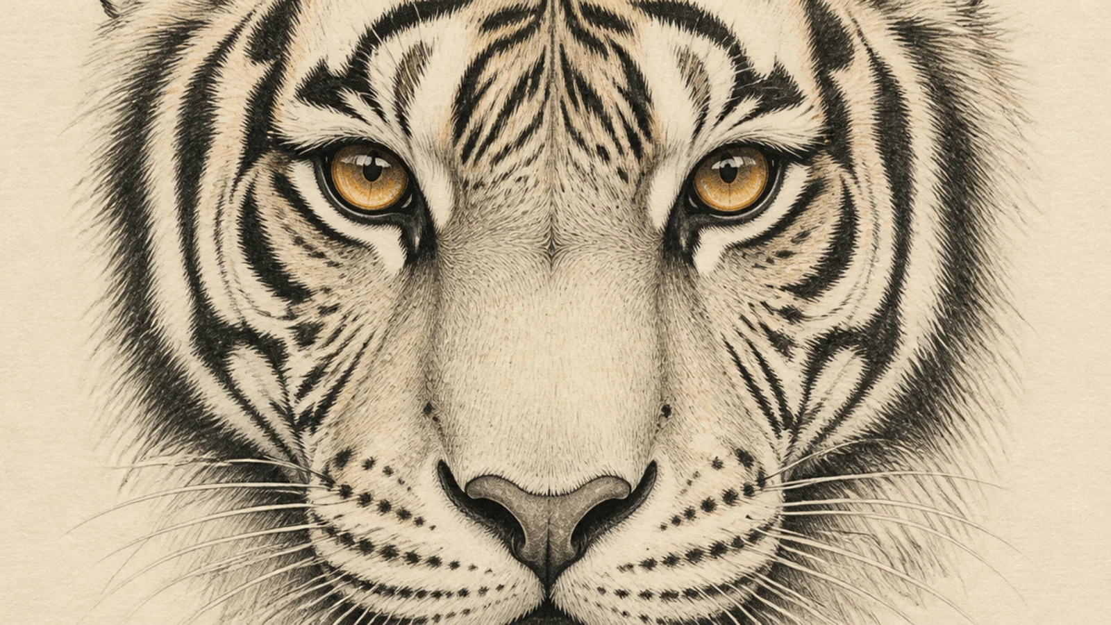A close crop of a tiger face focused on glowing amber eyes