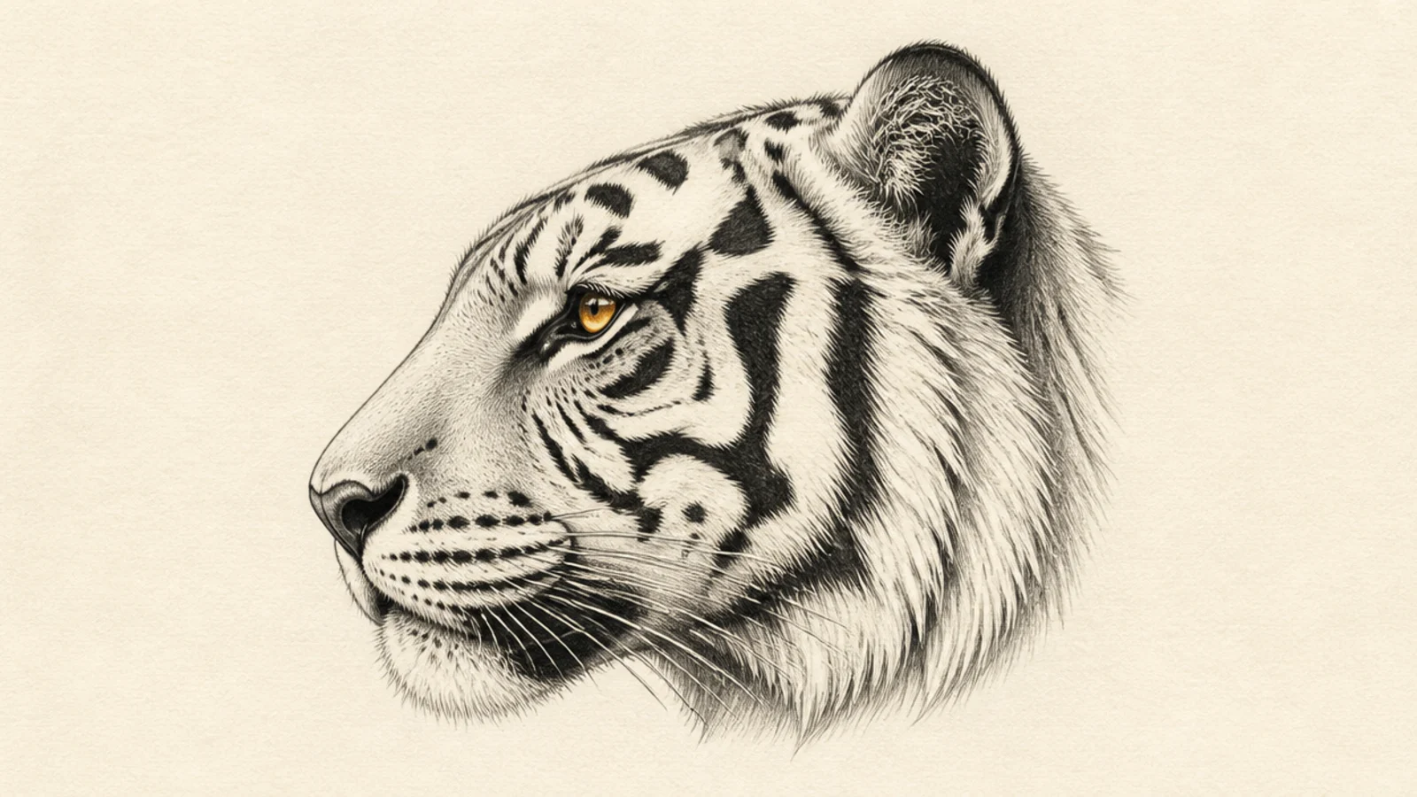 A tiger face in full side profile showing the muzzle line