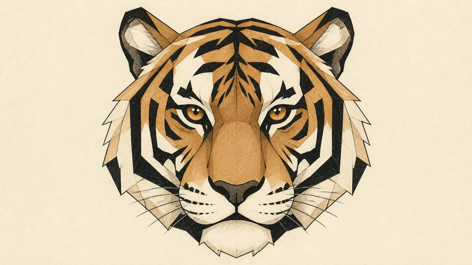 A tiger face stylized into bold geometric planes and angles