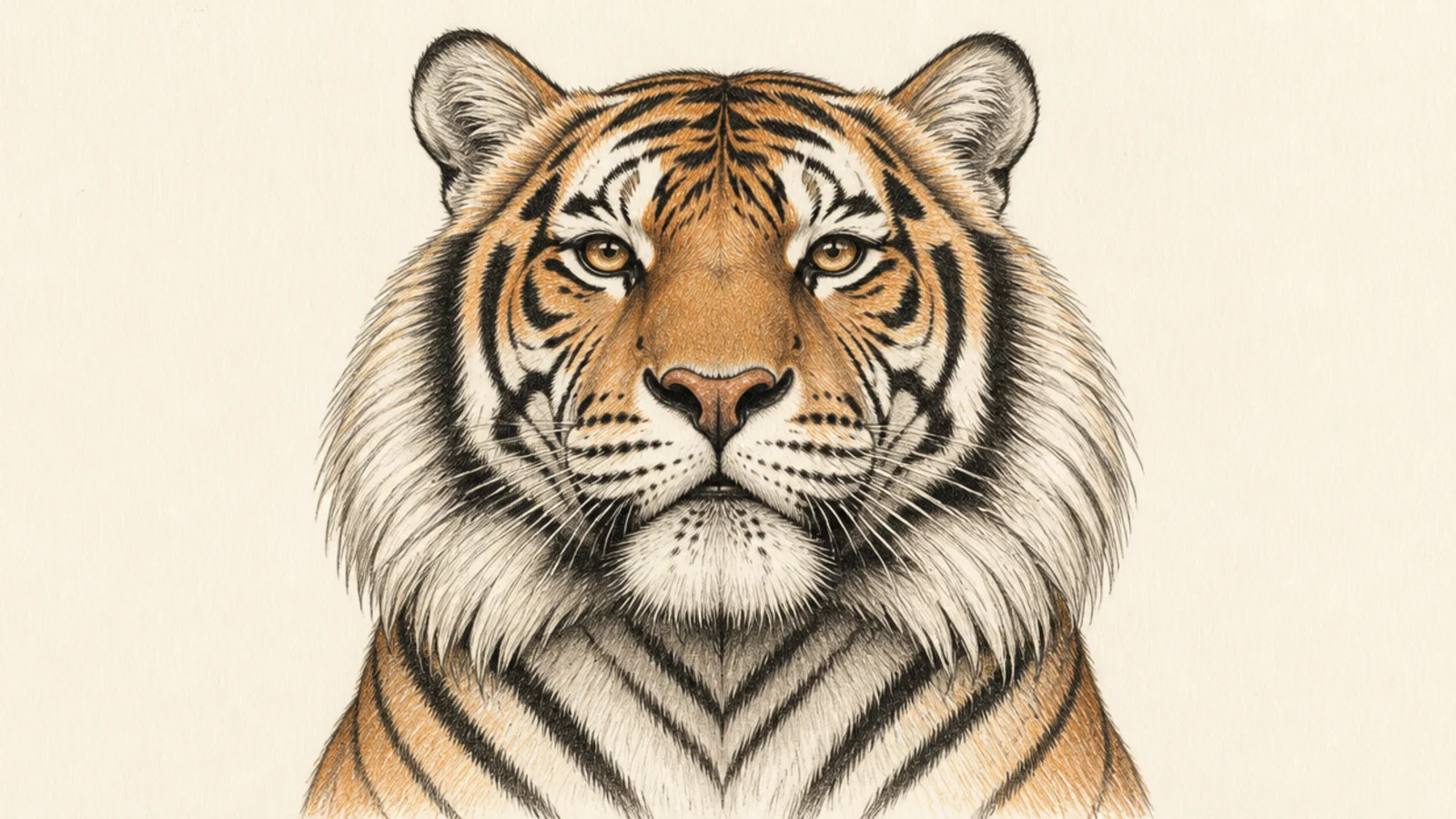 A regal front-facing tiger portrait with full mane-like cheek fur