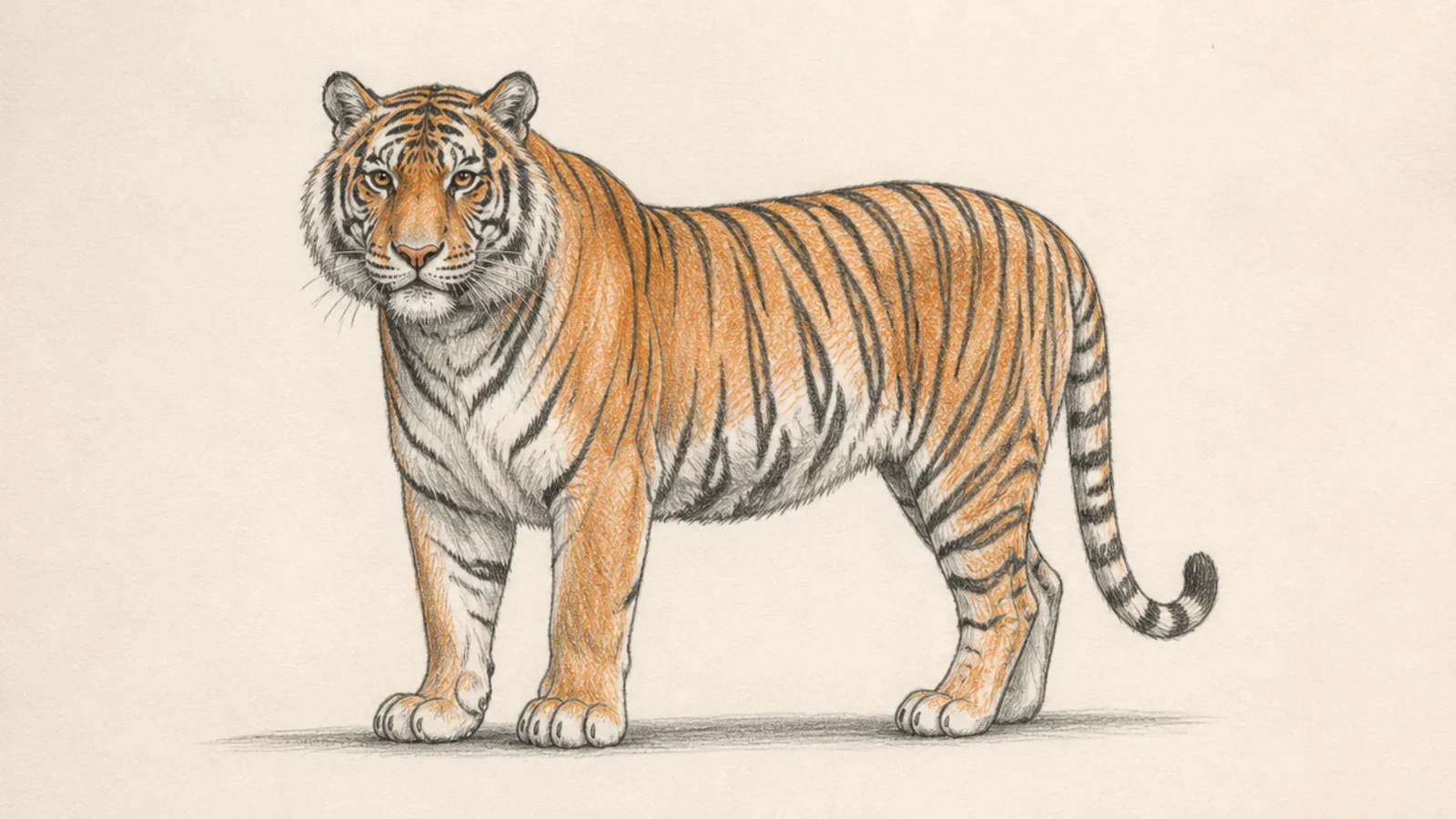 A tiger standing with its weight clearly over its legs