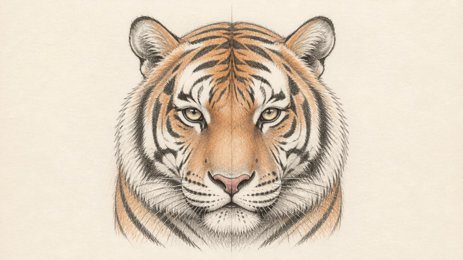 A tiger face with stripes radiating from the center line