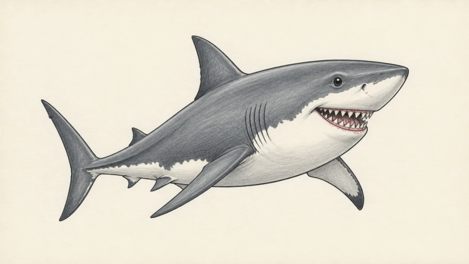 A friendly cartoon great white shark with a big grin