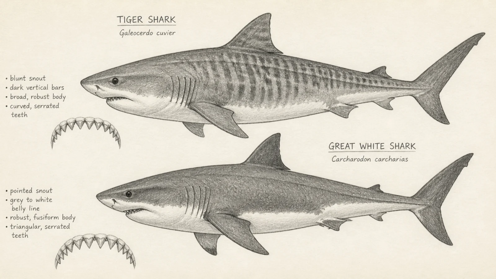 15 Tiger Shark vs Great White Shark Drawings