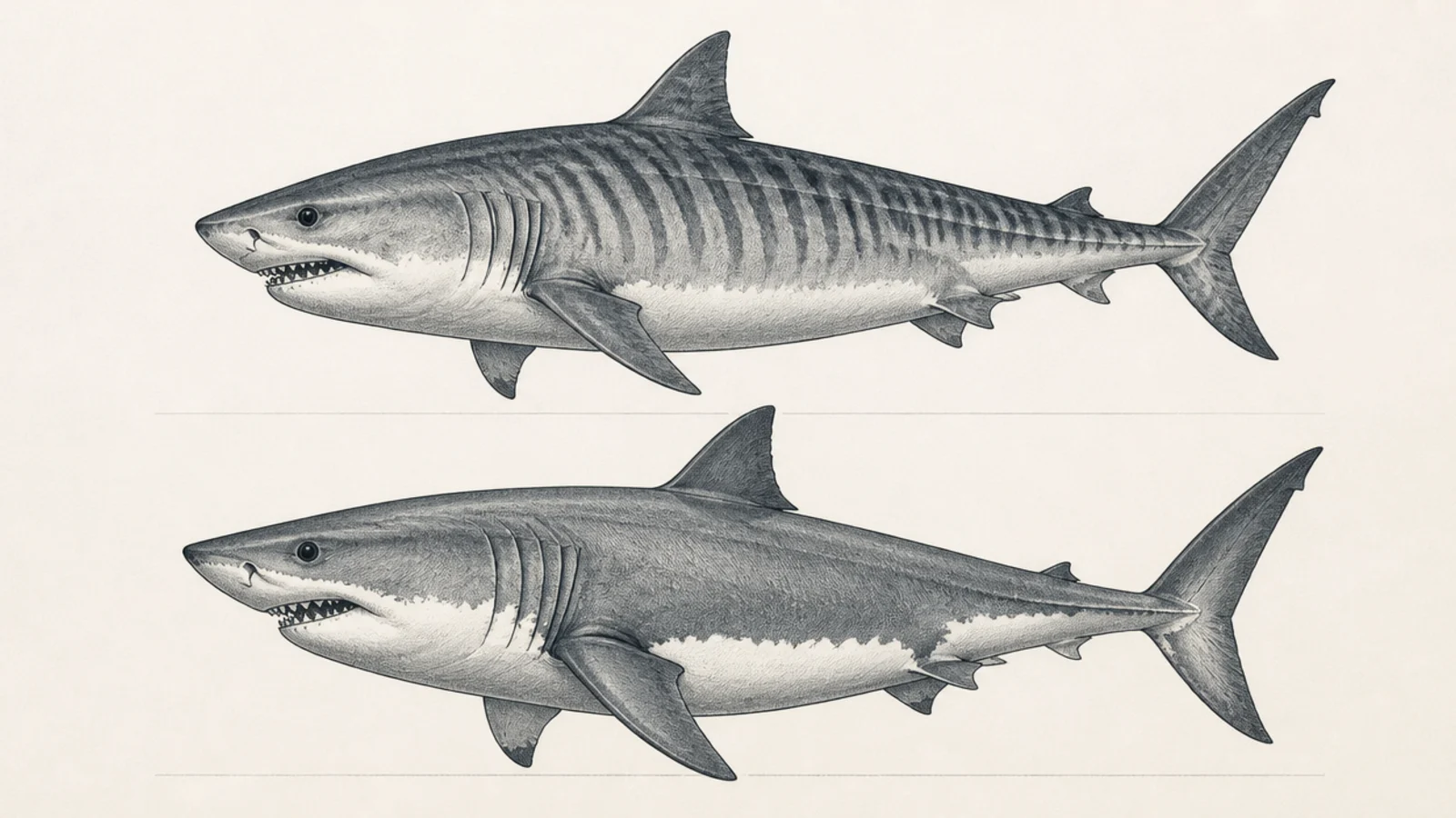 15 Tiger Shark vs Great White Shark Drawings