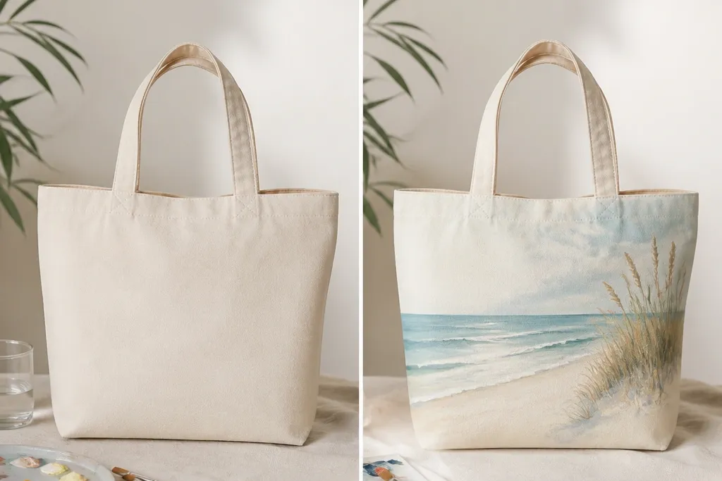 Beach tote bag painting ideas before and after