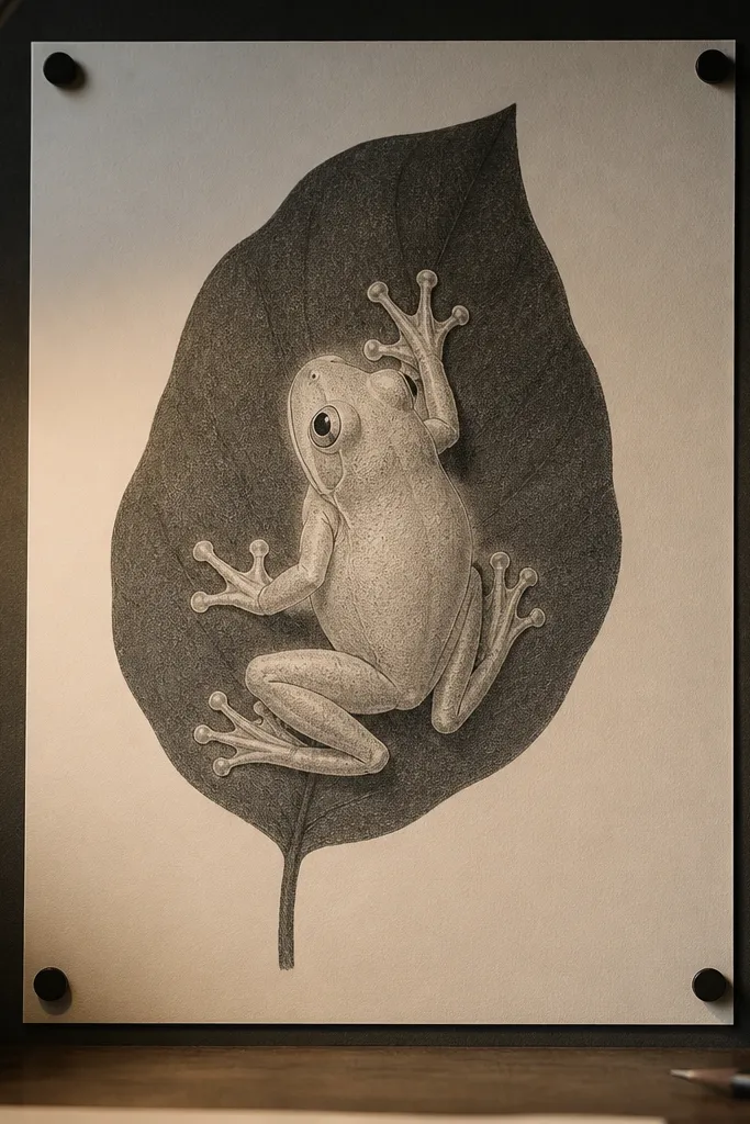 Charcoal tree frog sitting on a dark leaf silhouette