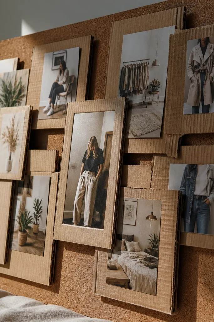 Cardboard frames around small photos arranged in a tidy collage grid