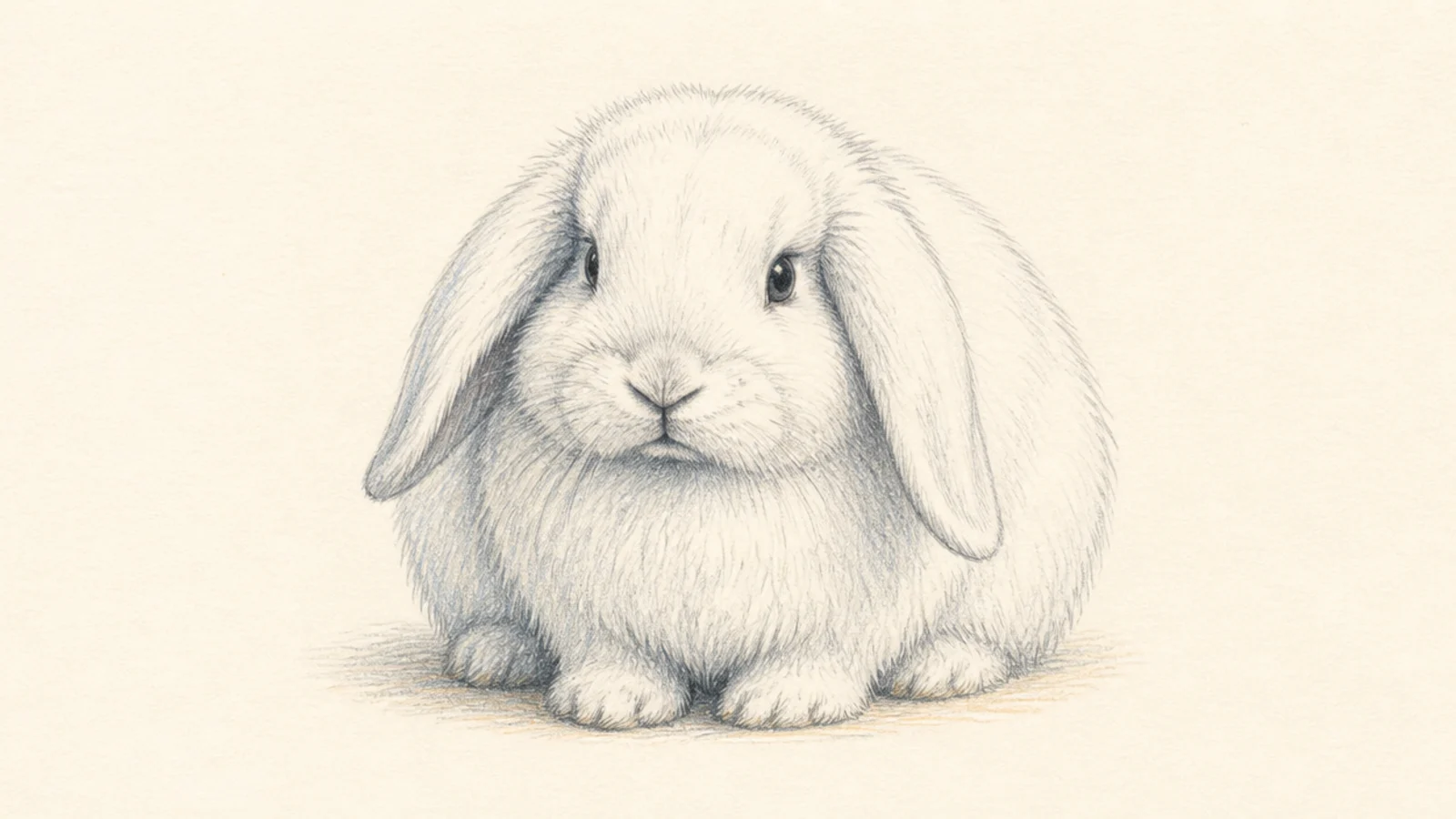A fluffy white lop rabbit with soft drooping ears