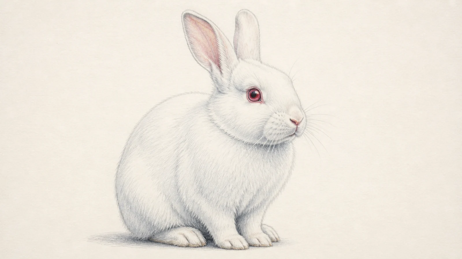 A white albino rabbit with pink-red eyes