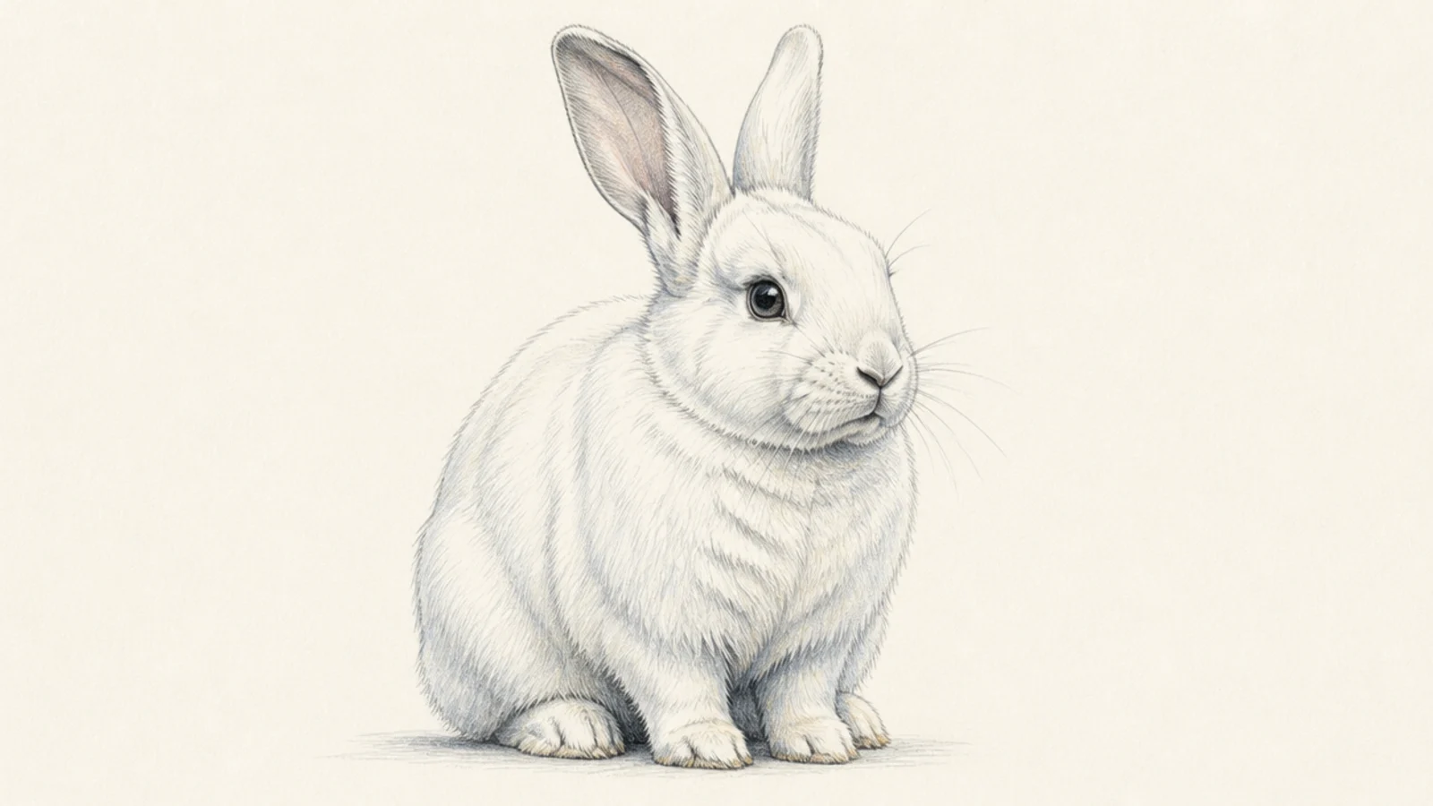 A white rabbit shaded with soft cool blue-grey shadows