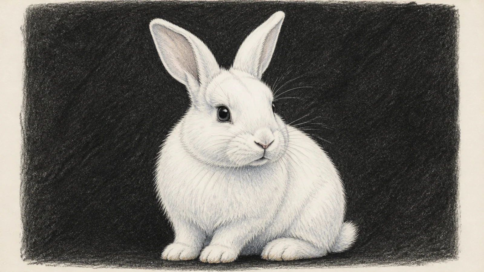 A white rabbit standing out against a dark background