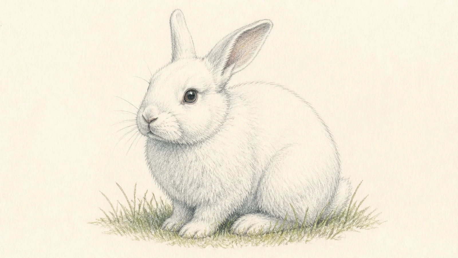 A white rabbit sitting in a soft green meadow