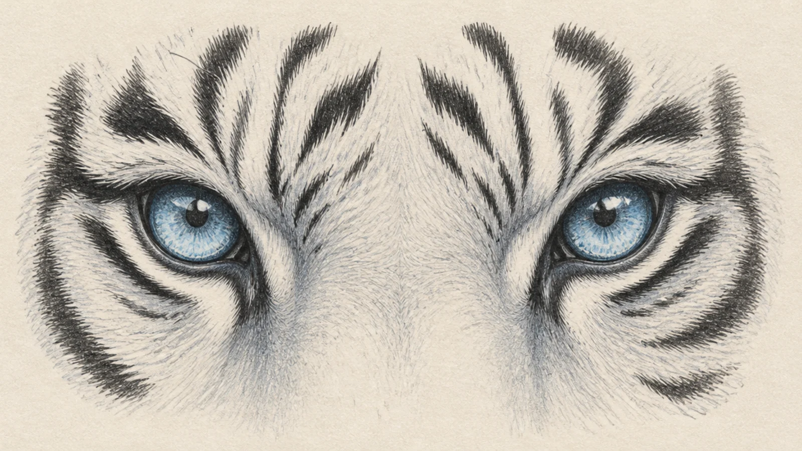 A close crop of a white tiger's pale blue eyes
