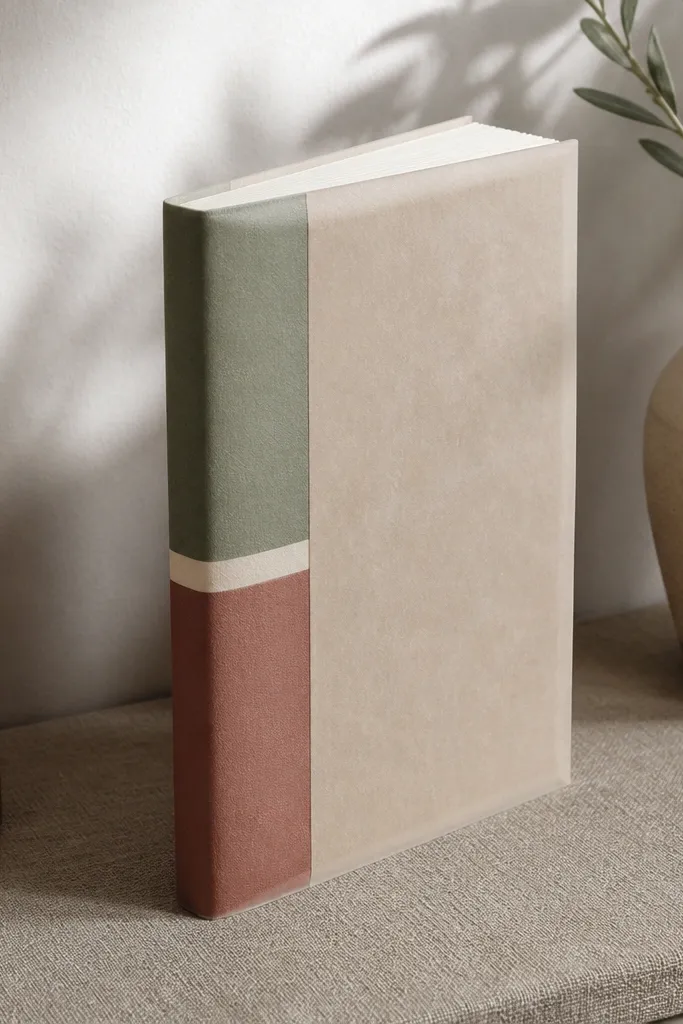 Matte vellum cover over a notebook with a two-color spine strip