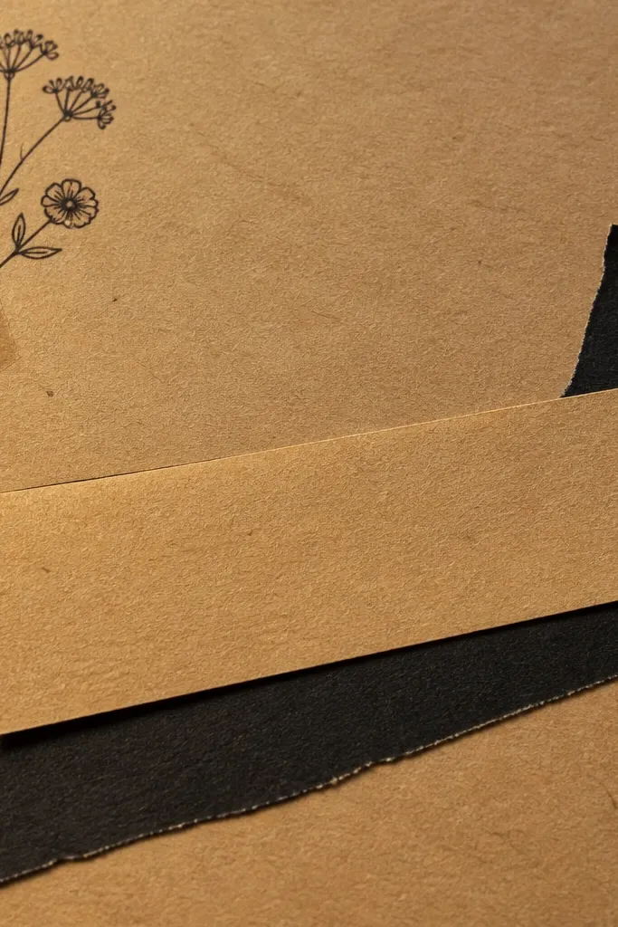 Warm kraft journal page with matte black collage strips and a small handwritten title