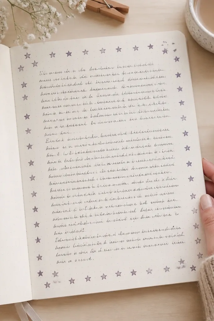 Journal page with repeated small stamp icons and handwritten notes