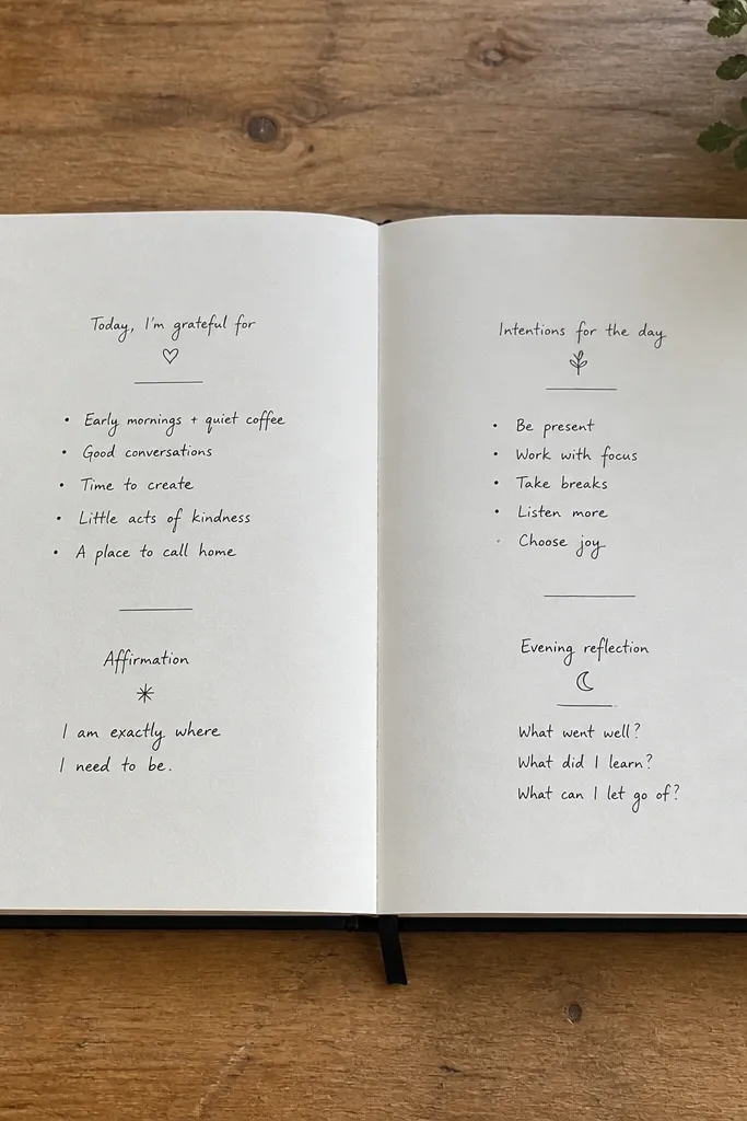 Journal spread with wide margins and a small centered text block