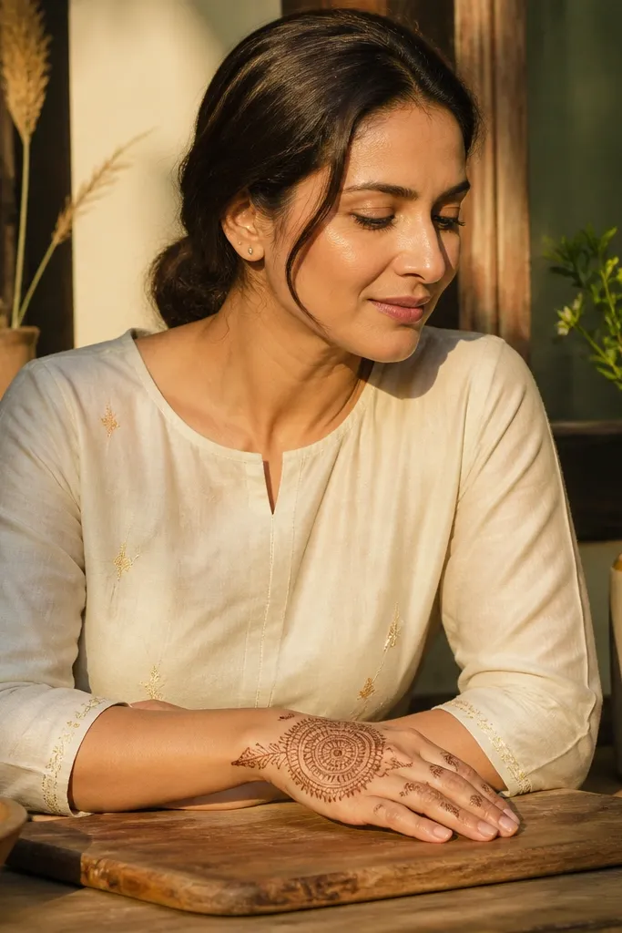 Back hand with a central medallion and three arched lines over the knuckles