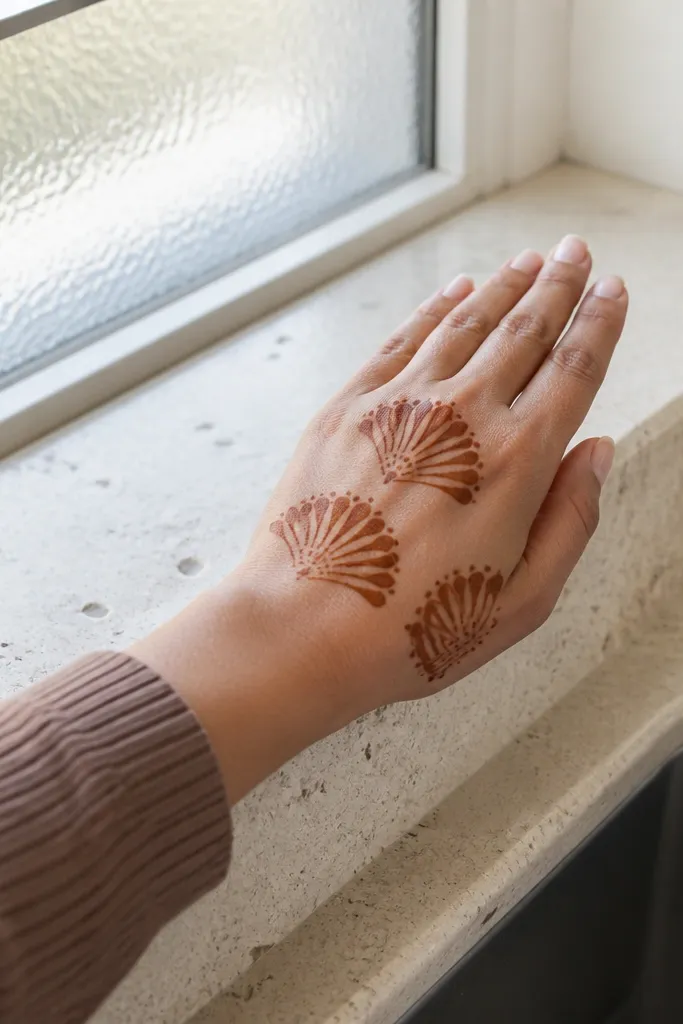 Back hand with three fan shapes over knuckles and an open middle
