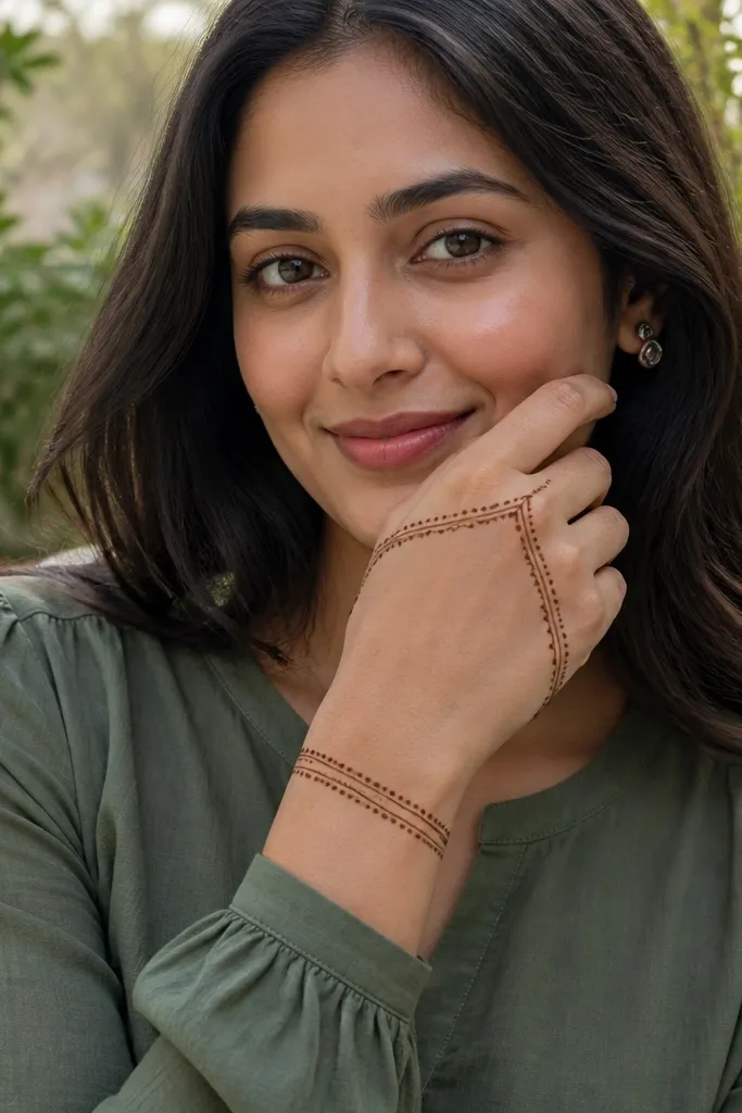 Back hand with two bracelet-style borders and small dots between them