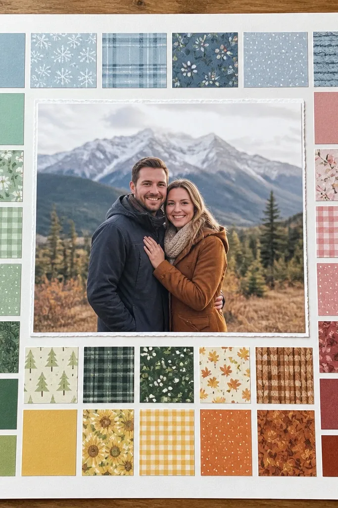 Grid of colored swatches with one large in the center