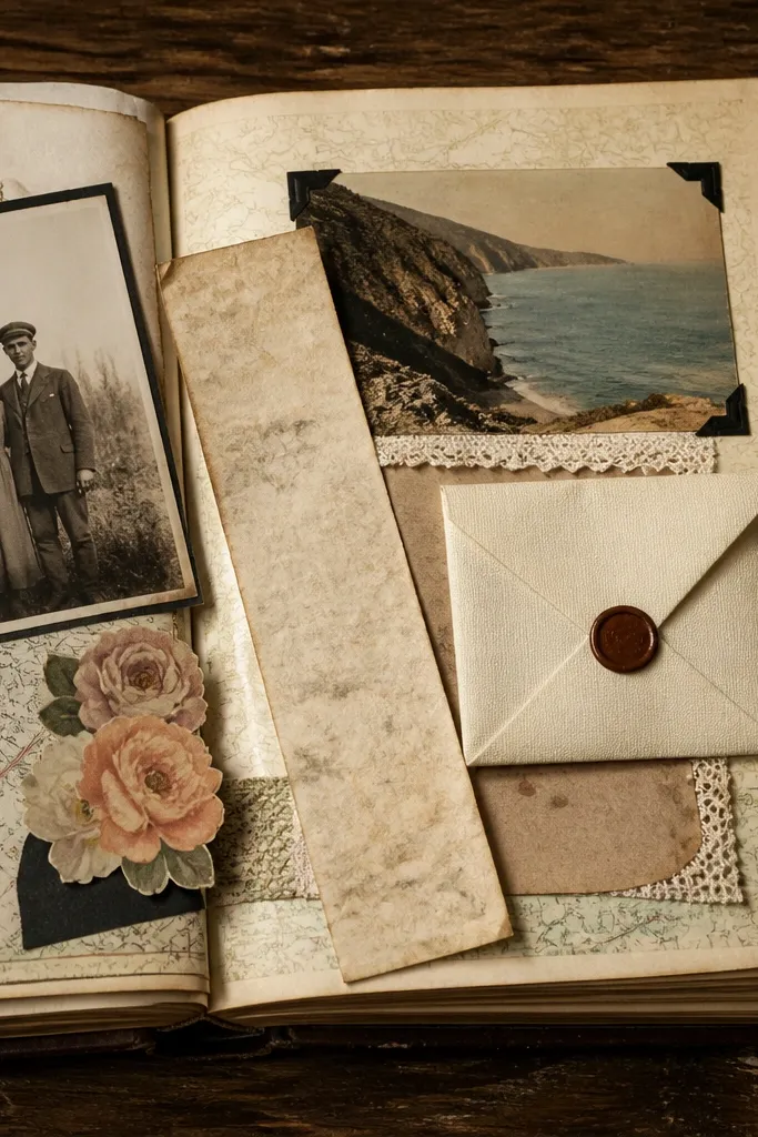 Book page strip with a folded mini envelope holding a note