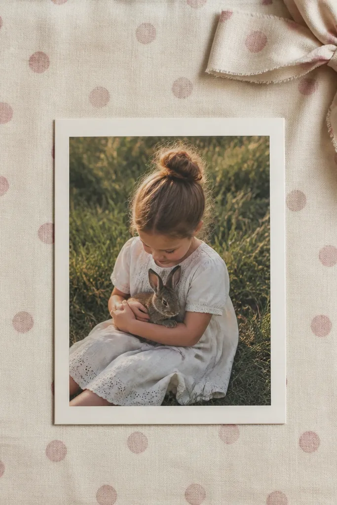Muted polka dot background with a fabric bow in the corner