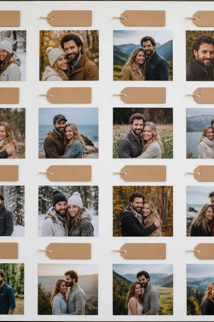 Handmade date labels repeating above a grid of photos