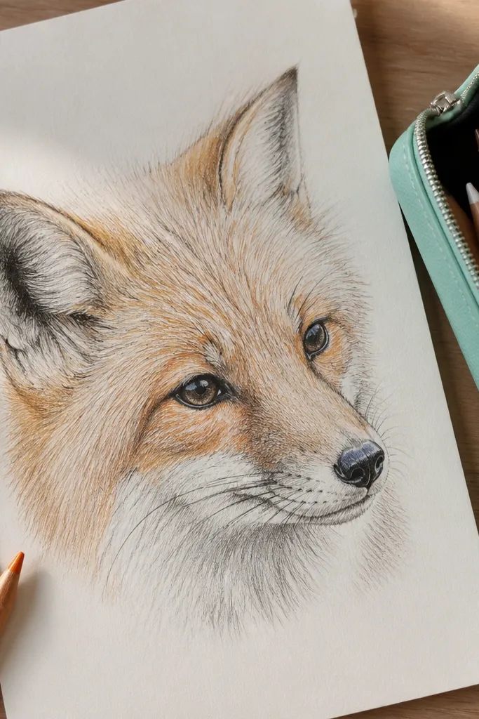 A fox face with bright white highlights on the nose and muzzle