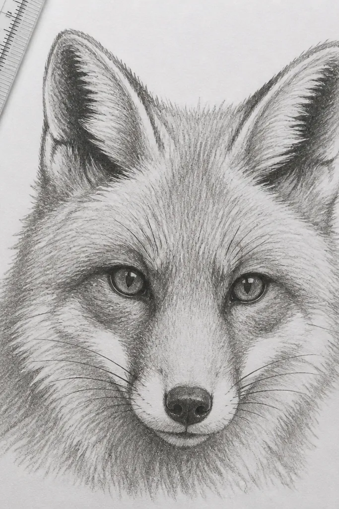 A fox face divided into three pencil value levels