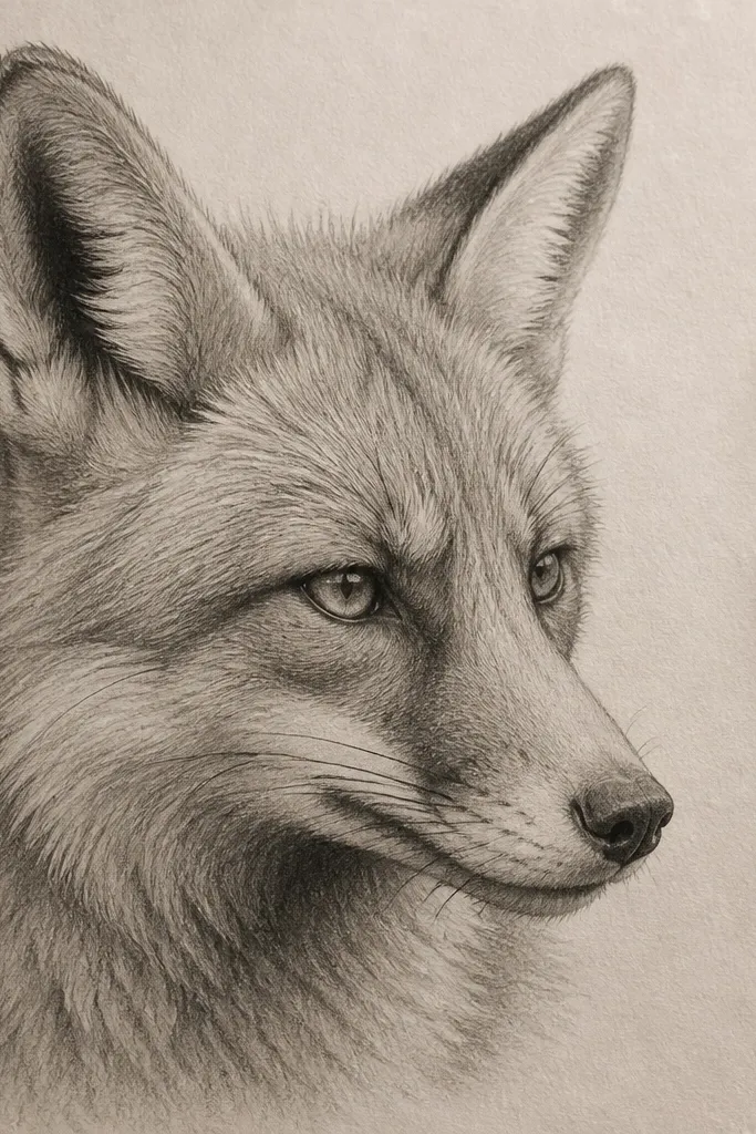 A fox portrait with soft blended fur shading and darker accents