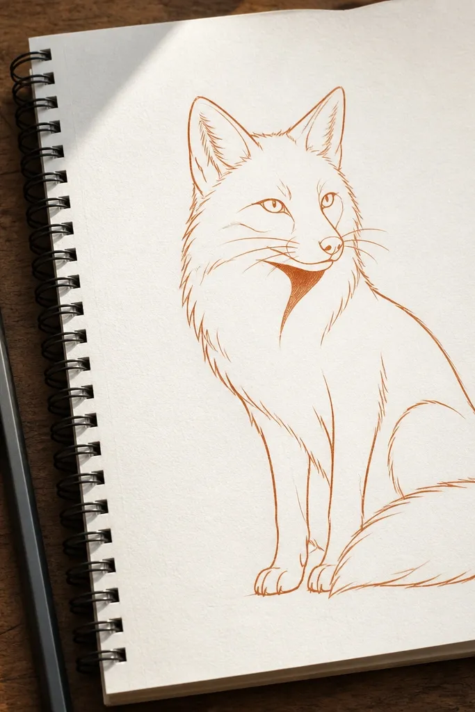 A minimal fox outline with a single dark stripe shadow under the chin
