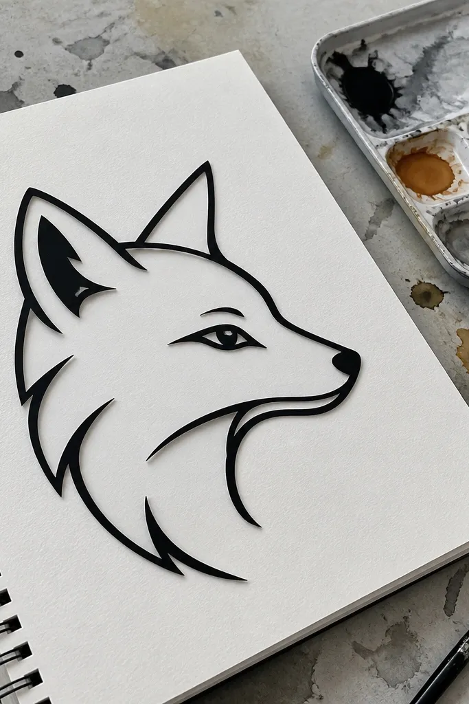 A fox face outline with bold negative space around the muzzle and cheeks