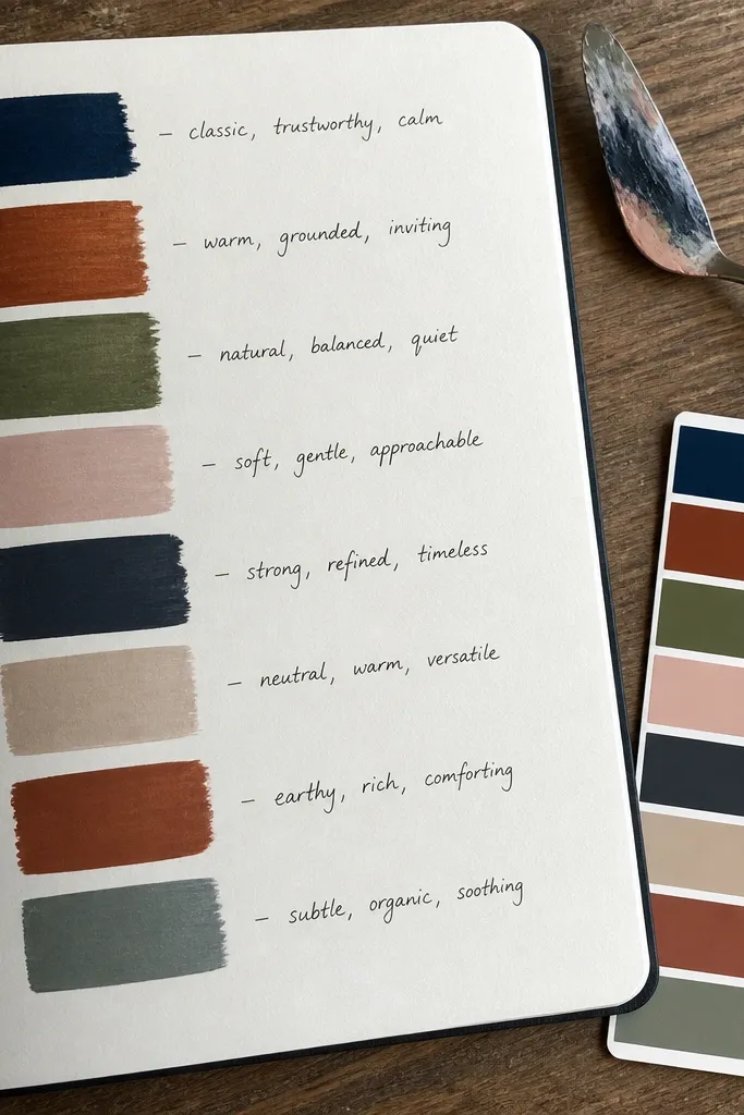A paint-swatch style page with color blocks sampled from a book cover and a short title note.