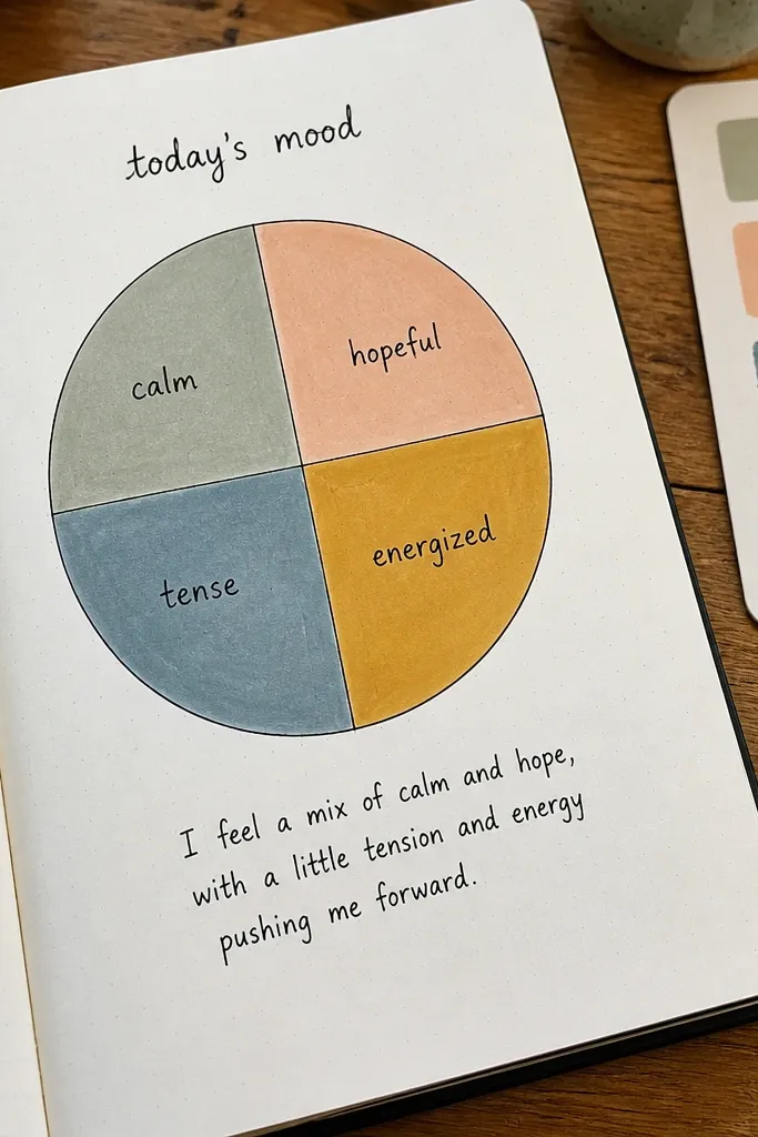A simple color wheel diagram with a labeled slice for mood and a title note.