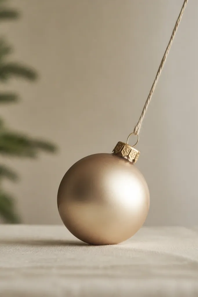 An ornament with a drilled hole that looks slightly off-center. A string pulls the ornament at an angle, and the ornament tilts visibly.