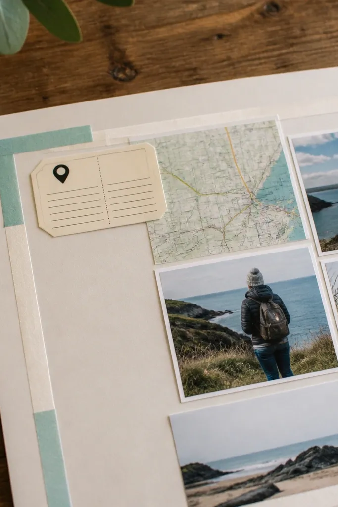 Washi tape in four corners like a frame with a map-style label