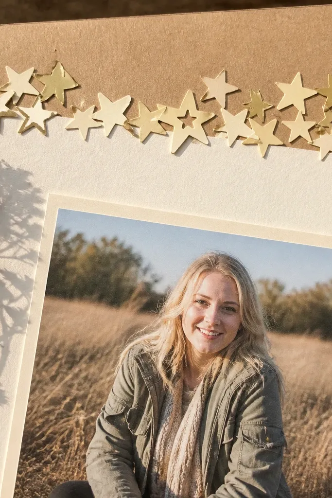 Star confetti border made from punched shapes around a mat