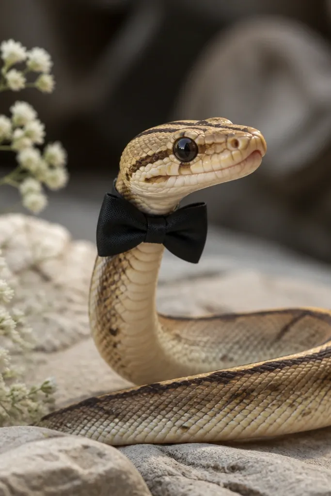 Cute snake with a bow tie and small ridge lines along its back