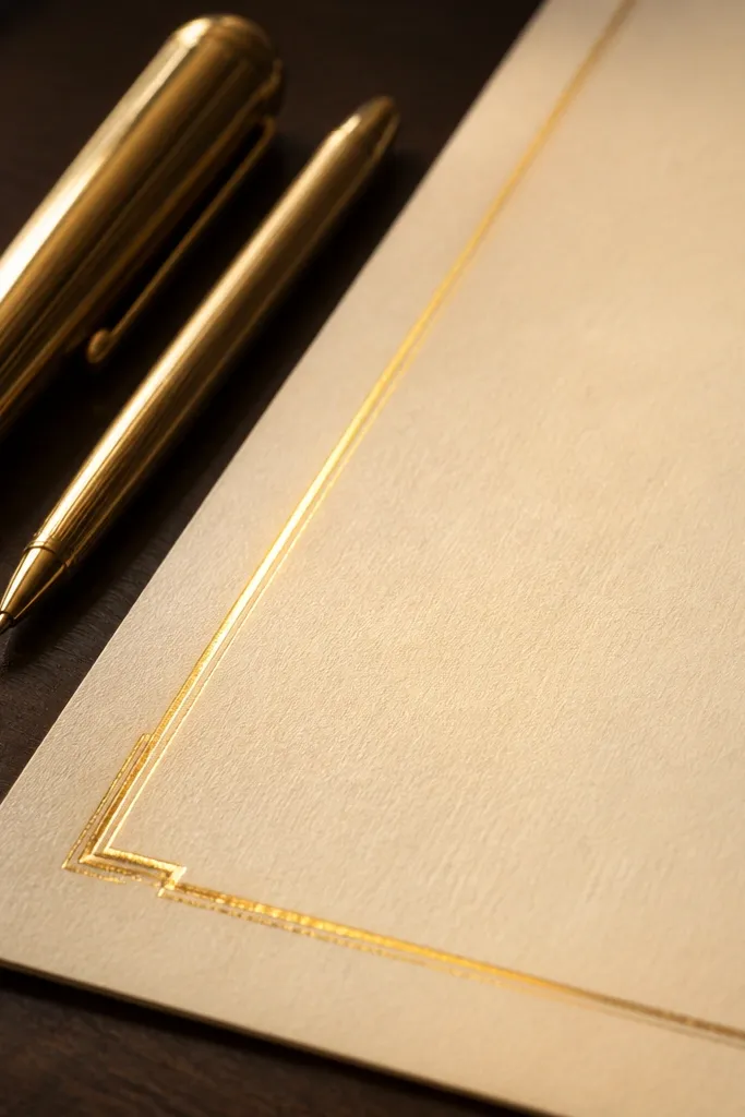 A warm paper page with a small gold corner frame and a thin gold line border