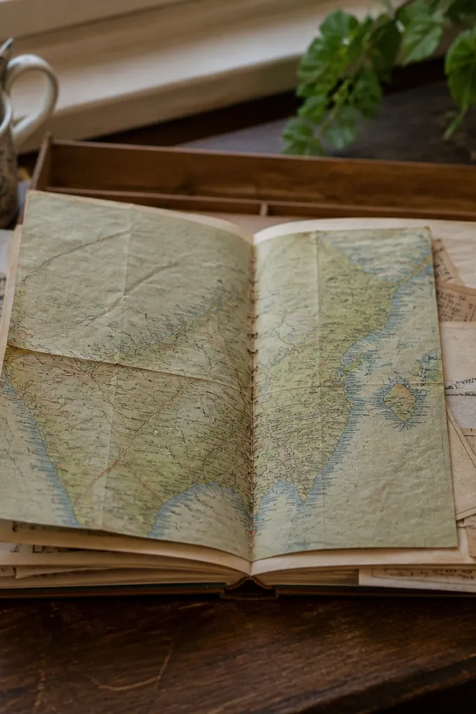 A fold-out map insert attached with a visible thread hinge
