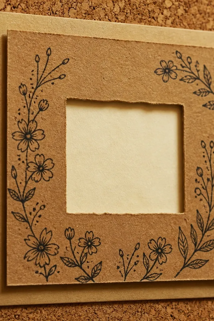 Layered aged paper frames with a cut-out window showing handwritten text