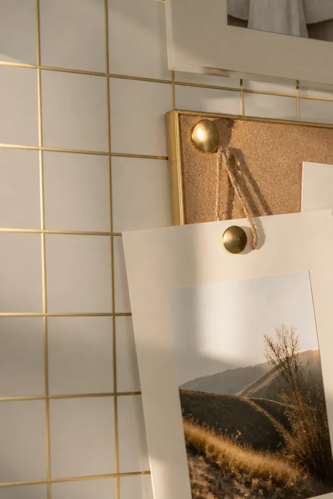 Cream background with thin grid lines and warm gold accents
