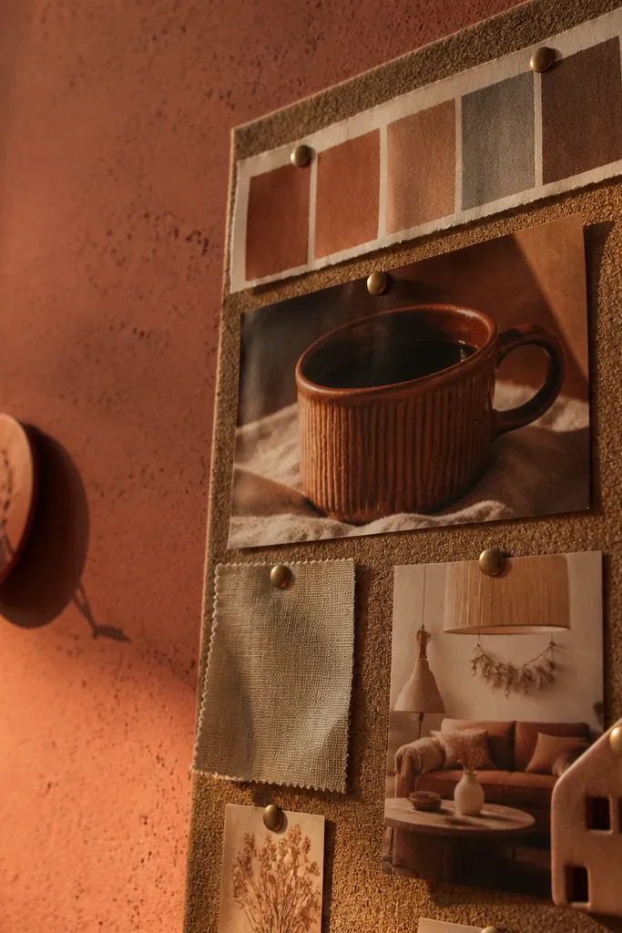 Warm terracotta background with small speckle dots and matte texture