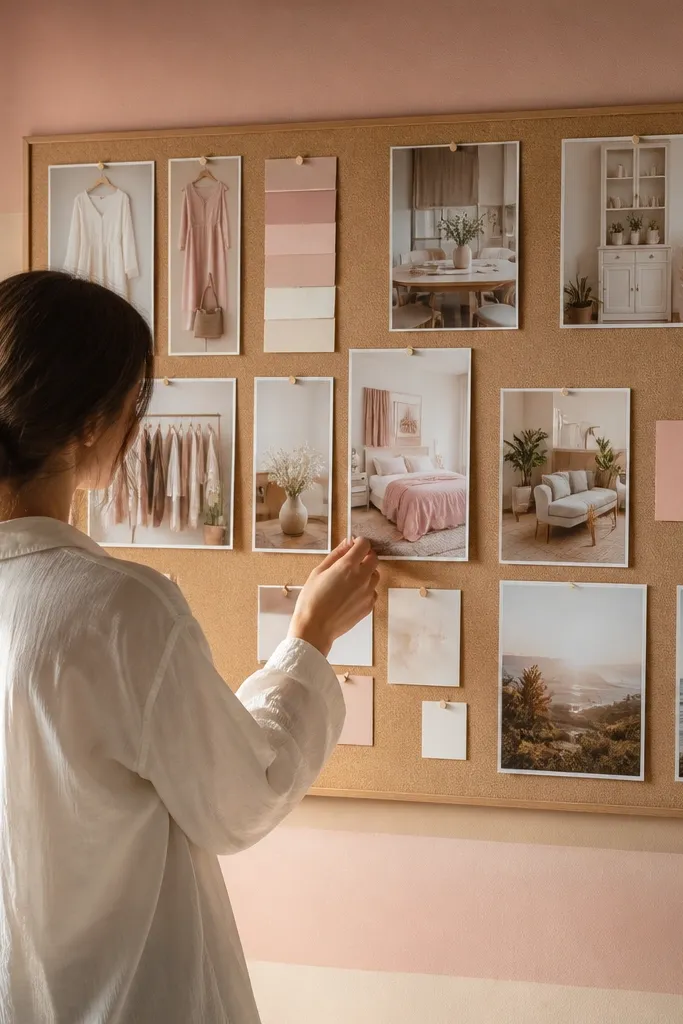 Blush and peach ombre stripes fading into cream background