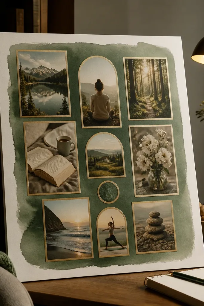 Forest green watercolor wash with a clean cream border around edges