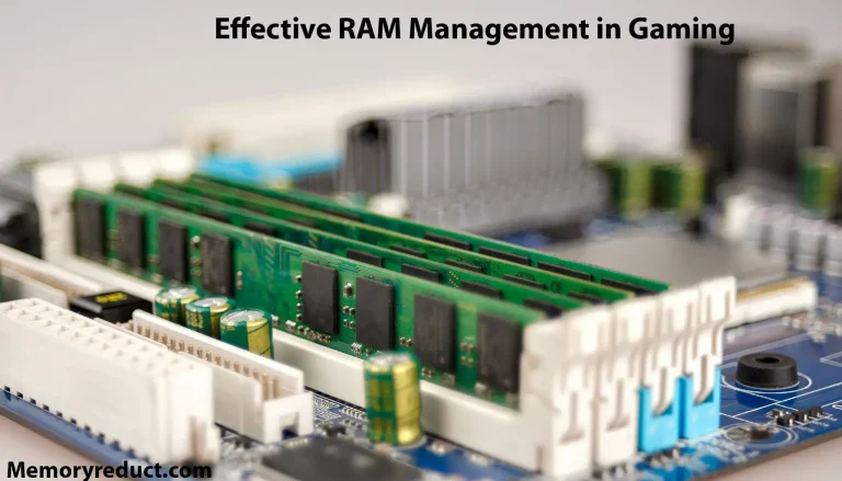 RAM sticks inserted into a motherboard with a text overlay Effective RAM Management in Gaming