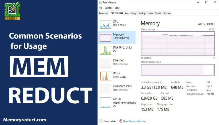 Task Manager showing common memory usage scenarios