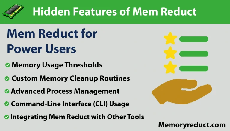 Infographic detailing advanced features for Mem Reduct for power users text